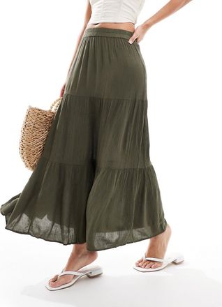 Only tiered maxi skirt in olive-Green