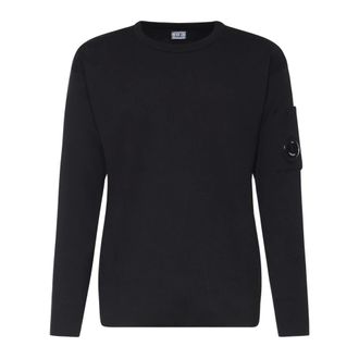 C.P. Company Sweatshirts, male, Black, Size: 2XL Cotton Sea Island Crewneck Lens Sweater