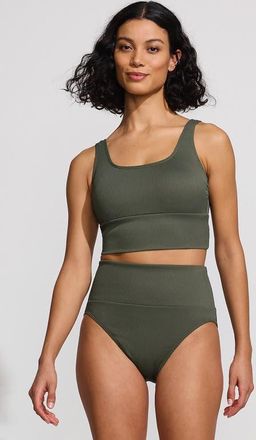 Lands End Tugless Tankini Top and High Waisted Bottom Swimsuit Set in Rich Olive Green Ottoman at Nordstrom, Size Xx-Small