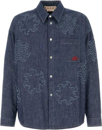 Marni Blue Relaxed Embroidered Shirt