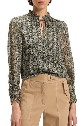 Boss Orange by Hugo Boss Berodeo Floral Long Sleeve Top in Black/Ivory at Nordstrom Rack, Size 14