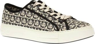 Ferragamo Mens Anson Gancini Jacquard Sneakers In Beige-Black