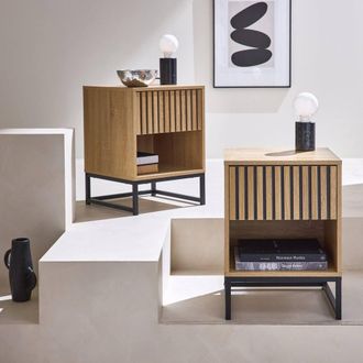Sweeek Pair Of Contemporary Bedside Tables With Wood Decor in Light Brown