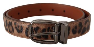 Dolce & Gabbana Womens Brown Leopard Embossed Leather Buckle Belt - One Size