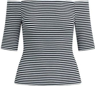 Favorite Daughter Sara Off the Shoulder Rib Top in Black/White Stripe at Nordstrom, Size X-Small