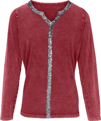 Heine Langarmshirt HEINE Shirt, Damen, Gr. 44, rot (dunkelrot), 100% Baumwolle, unifarben, Rundhals, Shirts Langarmshirt