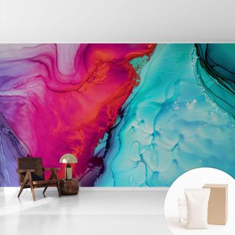 Tulup Tapete Vliestapete Mit Kleber - Abwaschbar - Tapete Mit Motiv - Trendige Wanddeko - Elegant Fototapete Farbenfrohe Welle 416x254 Cm