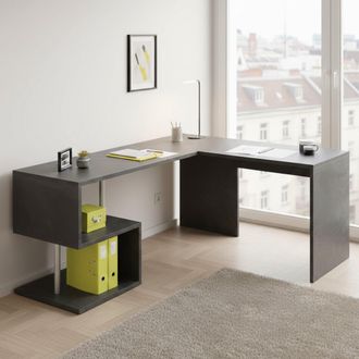 Dmora Escritorio Dmassaro, Escritorio Esquinero Con Soporte Para Pc, Mesa De Oficina Multiusos, Escritorio Multiposiciones Para Ahorrar Espacio, 100% Made I