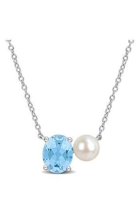 Delmar 6-6.5mm Cultured Freshwater Pearl & Blue Topaz Pendant Necklace - 2.25ct. at Nordstrom Rack