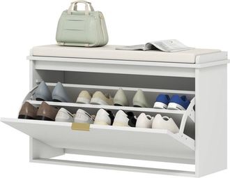 HOMCOM Scarpiera Bassa e Imbottita con Ripiano Interno Bianca e Beige