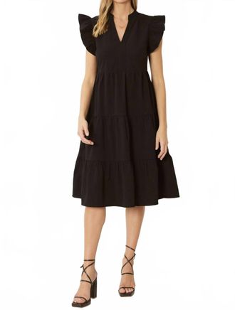 Entro Ruffled Pocket Tiered Midi Dress In Black