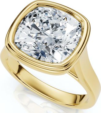 Pompeii3 Ceritifed 4Ct Eloise Cushion Cut Bezel Set Diamond Engagement Ring 14k Gold Lab