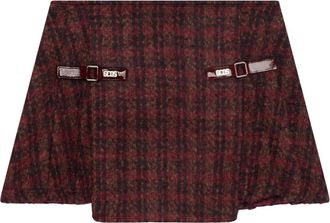 GCDS Tweed Wol Geplooide Minirok - Dames - Korte rokken - Rood - XL - Wol - Rokken