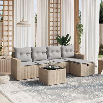 vidaXL Vidaxl - Juego De Sof&aacute;s Jard&iacute;n Con Cojines Beige Mezcla 6 Pzas Rat&aacute;n Pe