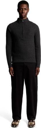 Lyle & Scott Ribbed Half Zip Sweater in Jet Black Marl at Nordstrom, Size Xx-Large