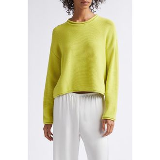 Leset Mae Crewneck Cotton Blend Sweater in Chartreuse at Nordstrom, Size X-Large