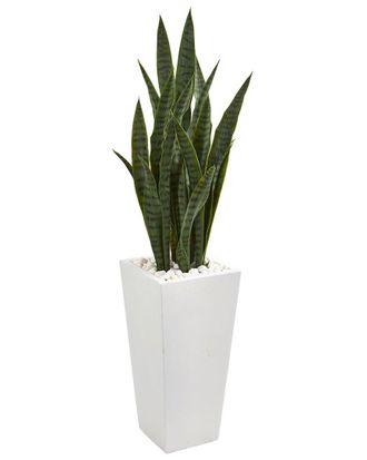 Nearly Natural 4Ft Sansevieria Artificial Plant In White Tower Planter