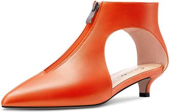 Castamere Women Low Kitten Heel Pointed Toe Two-Piece Zipper Pumps Court Shoe Wedding Prom 3 CM Heels Orange 4.5 UK