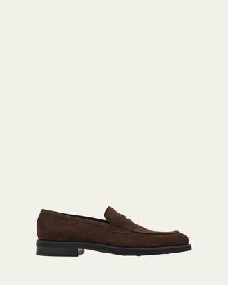 Ferragamo Mens Stefano Scratch-Resistant Suede Penny Loafers
