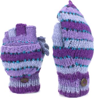 Loud Elephant Wool knit Fingerless Shooter gloves with fleece lining - Stripey (Purple)