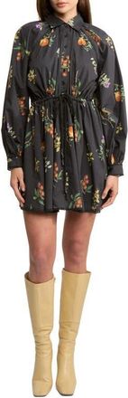 En Saison Kristie Long Sleeve Cotton Shirtdress in Black Multi at Nordstrom, Size X-Small