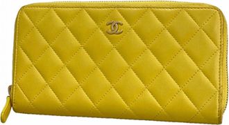 Chanel Yellow Leather Long Wallet (Bi-Fold) (Pre-Owned)