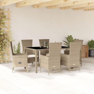 vidaXL Set Comedor De Jard&iacute;n 7 Pzas Con Cojines Rat&aacute;n Sint&eacute;tico Beige Vidaxl