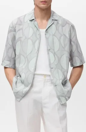 Mango Geo Print Camp Shirt in Sky Blue at Nordstrom, Size Medium