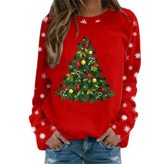 Generic Womens Christmas Jumpers Xmas Tree Print Ladies Tops Funny Christmas Jumpers for Women UK Classic Long Sleeve Crew Neck Sweatshirt Xmas Pullover Winte