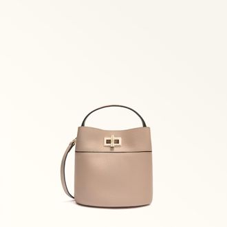 Furla Amelia Borsa A Secchiello L Cotone G Beige Pelle Di Vitello Granata Donna