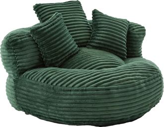 STILVORA Sill&oacute;n Puff Relax Con Reposabrazos Y Respaldo Alto, 3 Cojines, Confort Ergon&oacute;mico En Pana Verde Esmeralda