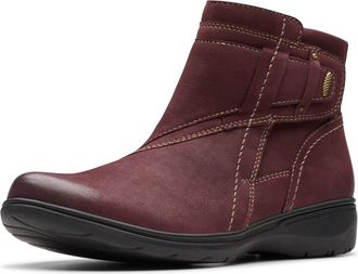 Clarks Womens Carleigh Style Ankle Boot, Wine Nubuck, 7.5