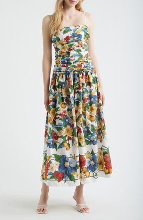 Farm Rio Tropi Ruched Maxi Sundress in Tropi Off-White at Nordstrom, Size Xx-Small
