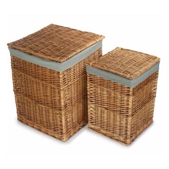 Red Hamper Light Steamed Set of 2 Square Laundry Basket with Grey Sage Lining