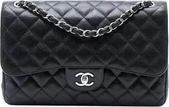 Chanel Borsa a spalla Jumbo Classic Double Flap in pelle Caviar 2017-2018 - Nero