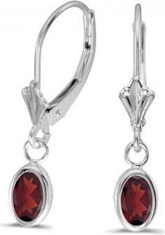 Allurez Oval Garnet Lever-back Drop Earrings in 14K White Gold (1.10ct)