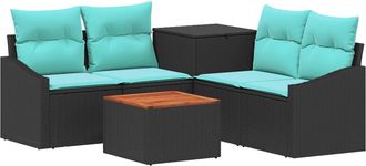 vidaXL Juego De Sof&aacute; 6 Uds. Negro Y Azul Rat&aacute;n Sint&eacute;tico Y Acero Vidaxl