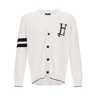 Herno Cardigans, male, White, Size: XL Cardigan in H Logo Cotton