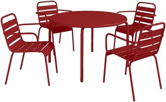Vente-Unique Comedor de jard&iacute;n de metal - Mesa D.110 cm y 4 sillones apilables - Rojo - MIRMANDE de MYLIA