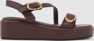 Reiss Chocolate Leather Double-buckle Flatform Sandals, X09