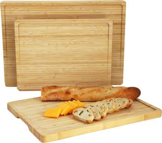 MegaChef 3 Piece Bamboo Cutting, Prep and Serving Boards with Slanted Juice Groove