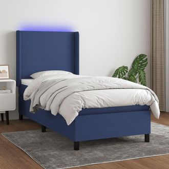 vidaXL Cama Box Spring Colch&oacute;n Y Luces Led Tela Azul 90x190 Cm Vidaxl