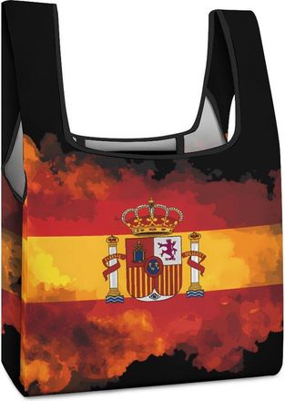 Generic Spain Spanish Flag Shopping Bag Reusable Grocery Tote Bag Foldable Handbag for Travel Picnic