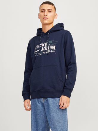 Jack & Jones Kapuzensweatshirt JACK & JONES JCOOUTDOOR LOGO SWEAT HOOD SN, Herren, Gr. XS, blau (navy blazer), angeraute Sweatware, Obermaterial: 60% Baumwolle, 40