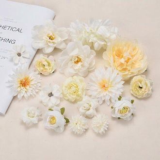 OEM Un Conjunto De Flores Artificiales, Cabezas De Flores De Seda Naranja Para Proyectos De Manualidades, Y Accesorios, Blanco