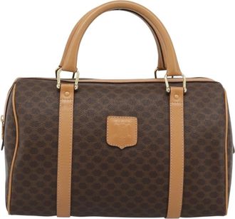Celine Vintage Boston Macadam Coated Canvas Brown Pvc Handbag (Pre-Owned)