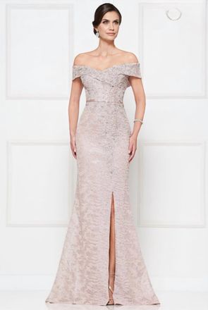 Colors Dress Lace Off Shoulder Gown In Dusty Rose