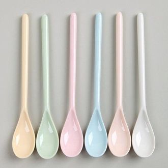 OEM Juego De 6 Cucharas De Porcelana De Colores Para Helado, Con Mango Largo Y En Tonos Pastel, Ideales Para Helados, Postres Y Caf&eacute;