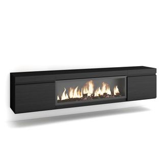 Skraut Home Mueble tv efecto madera negro 208x35x45cm chimenea efecto fuego xxl