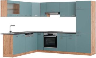 Vicco Cocina Esquinera R-line, Roble Azul-gris-dorado, 227 X 287 Cm, Et Antracita
